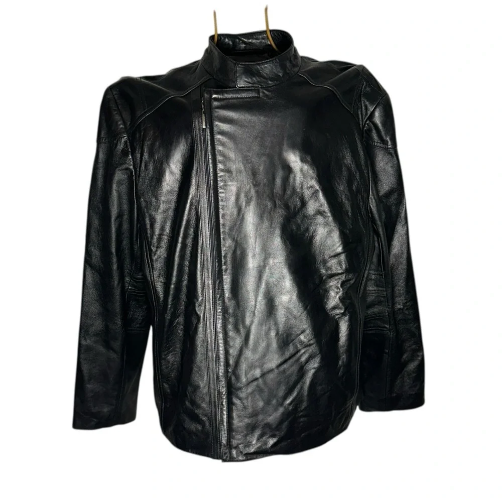 Murano Luxury Lambskin Leather Moto Jacket - Black - Men’s Size Large